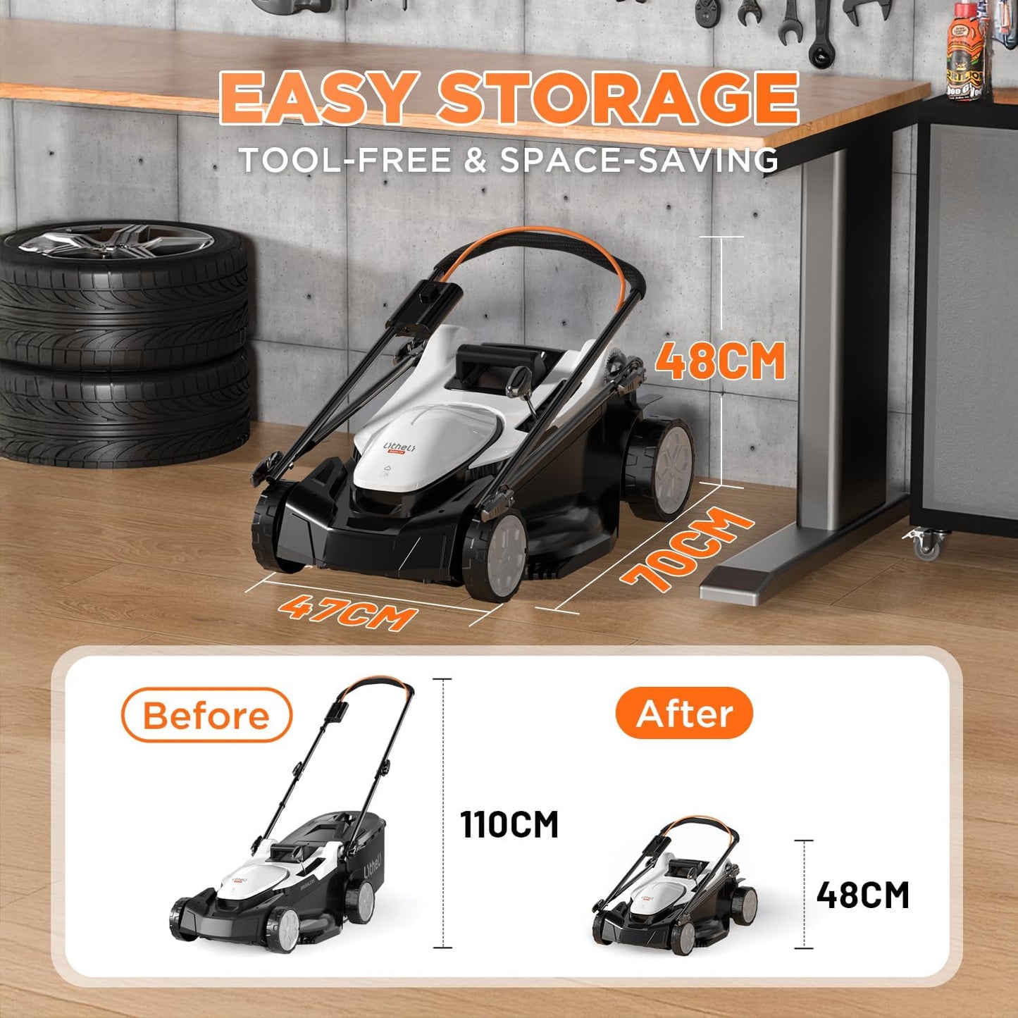 Litheli Accu Gazonmaaie 43cm, Brushless Motor, 40L Grasopvangbak met Mulchfunctie, 40V System tot 500 m², Elektrische Grasmaaier incl. 2x 4,0 Ah Accu’s