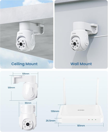 Bewakingscamera Set – Beveiligingscamera – Surveillance Camera – CCTV Camera – Wifi Camera – 5MP 3K Resolutie – 360° Pan & Tilt Met Kleur Nachtzicht