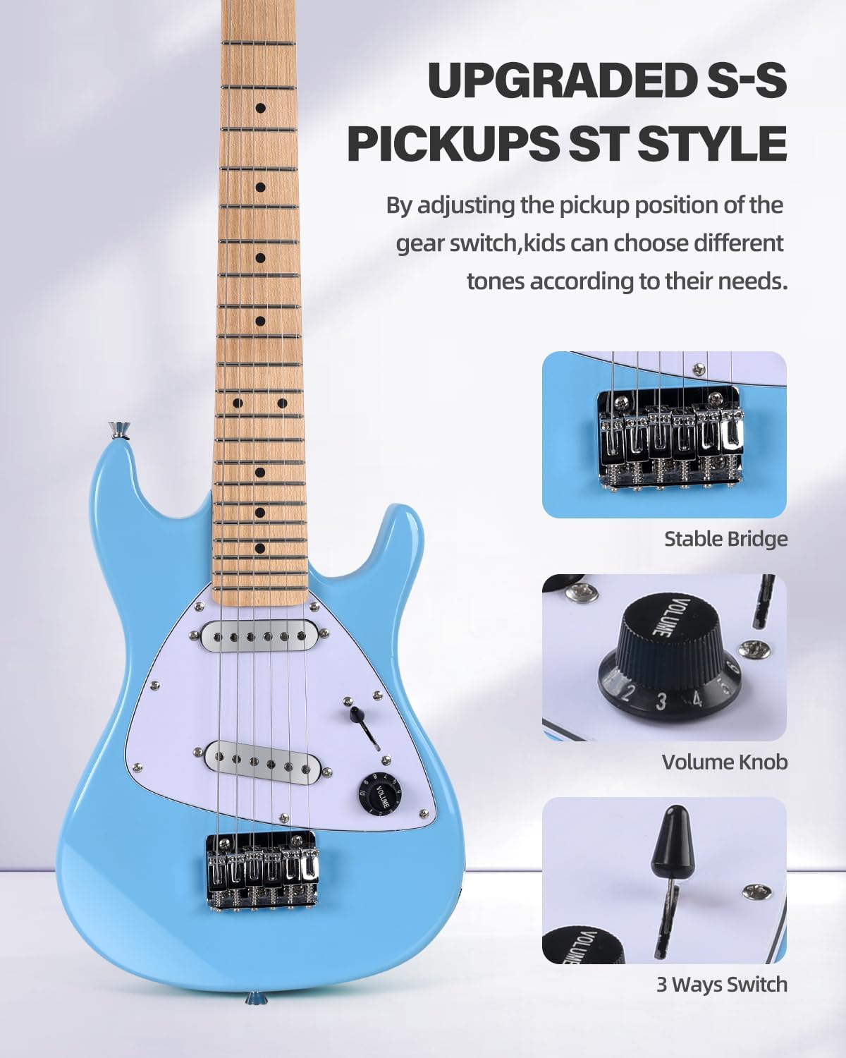Winzz 30 "Kinderen Elektrische Gitaar Beginner Elektrische Gitaar Set voor Kinderen (Blauw)