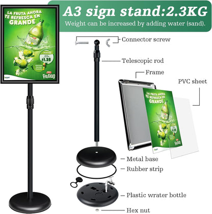 A3 Stand Sign Houder – Posterstandaard – Posterhouder – Displaystandaard – Vloerstandaard – Set van 6 – Verstelbaar in Kijkhoek – UV-bestendige PVC-beschermlaag
