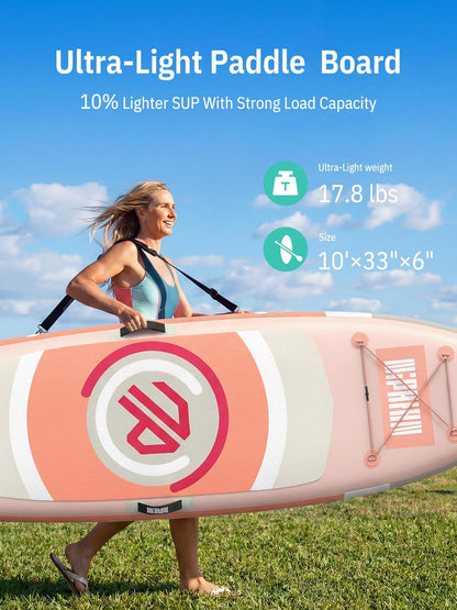 Niphean Opblaasbaar paddleboard met uitgebalanceerde vleugel en duurzame accessoires, stabiele 3,3 m opblaasbare paddleboards voor volwassenen en jongeren van alle vaardigheidsniveaus