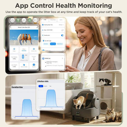Gimars Open Top Design Zelfreinigende Kattenbak, Automatische Kattenbak voor Meerdere Katten & Senior Katten, App Controle met Veiligheidssensoren, Lage Geur, Inclusief Vuilniszakken & Kattenbak