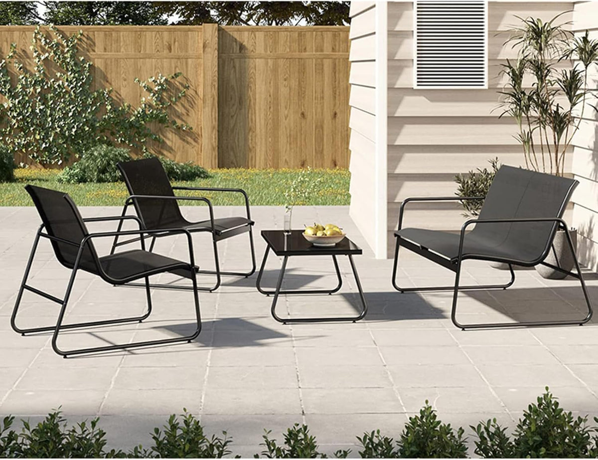 Grand patio Conversatiesets, 4-delig, tuintafel en stoelen, mesh sling Farbic, waterdicht, ademend, tuinmeubelsets voor buiten, achtertuin, zwembad (zwart)