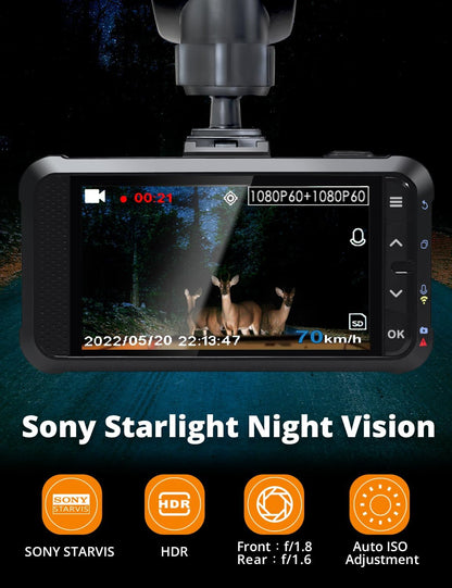 Dashcam Voor En Achter – Dubbele Dashcam – Dashboardcamera – Autocamera – Auto Camera – 1080P 60 Fps Met Wifi En GPS – Nachtzicht, G-Sensor En Parkeermodus