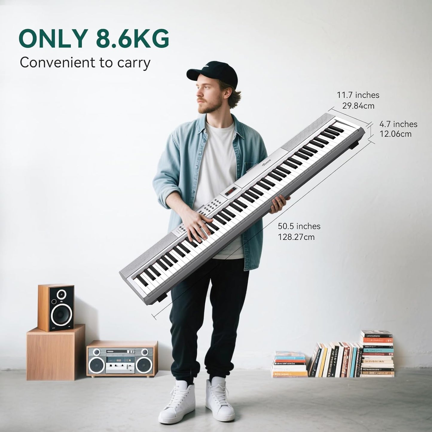 Digitale Piano Zilver – Keyboard – E-Piano – Elektrische Piano – 88-Toetsen Keyboard – 88 Gewogen Hammer Action Toetsen – 900 Klanken & 128-Stemmige Polyfonie