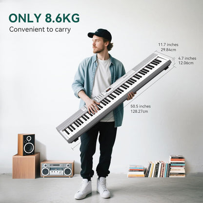 Digitale Piano Zilver – Keyboard – E-Piano – Elektrische Piano – 88-Toetsen Keyboard – 88 Gewogen Hammer Action Toetsen – 900 Klanken & 128-Stemmige Polyfonie