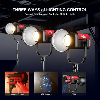 GVM 300 W led-videolamp, 300 W Bowens LED studiolicht 65000Lux/1 m led fotografie continu licht voor video studio YouTube foto video-opnames, CRI97+, 12 effecten, 2700K - 6800K videolicht