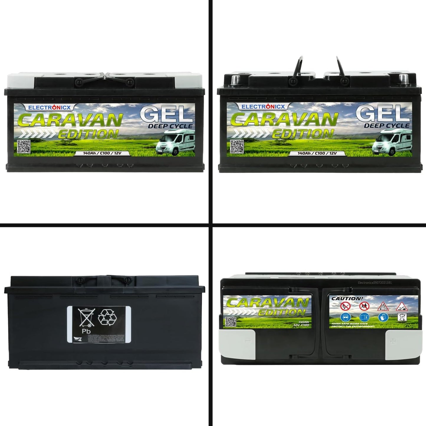 Electronicx GEL Accu 12V 140Ah – Deep Cycle 140Ah onderhoudsvrij voor camper, caravan, boot, tuinhuis, off-grid zonnepaneel, energieopslag – 393×175×190 mm – GEL serviceaccu