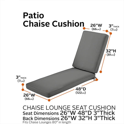 Classic Accessories Montlake FadeSafe Waterbestendig 202 x 66 x 7 cm Outdoor Chaise Lounge-kussen, terrasmeubelkussen, licht houtskoolgrijs, buitenzitkussens