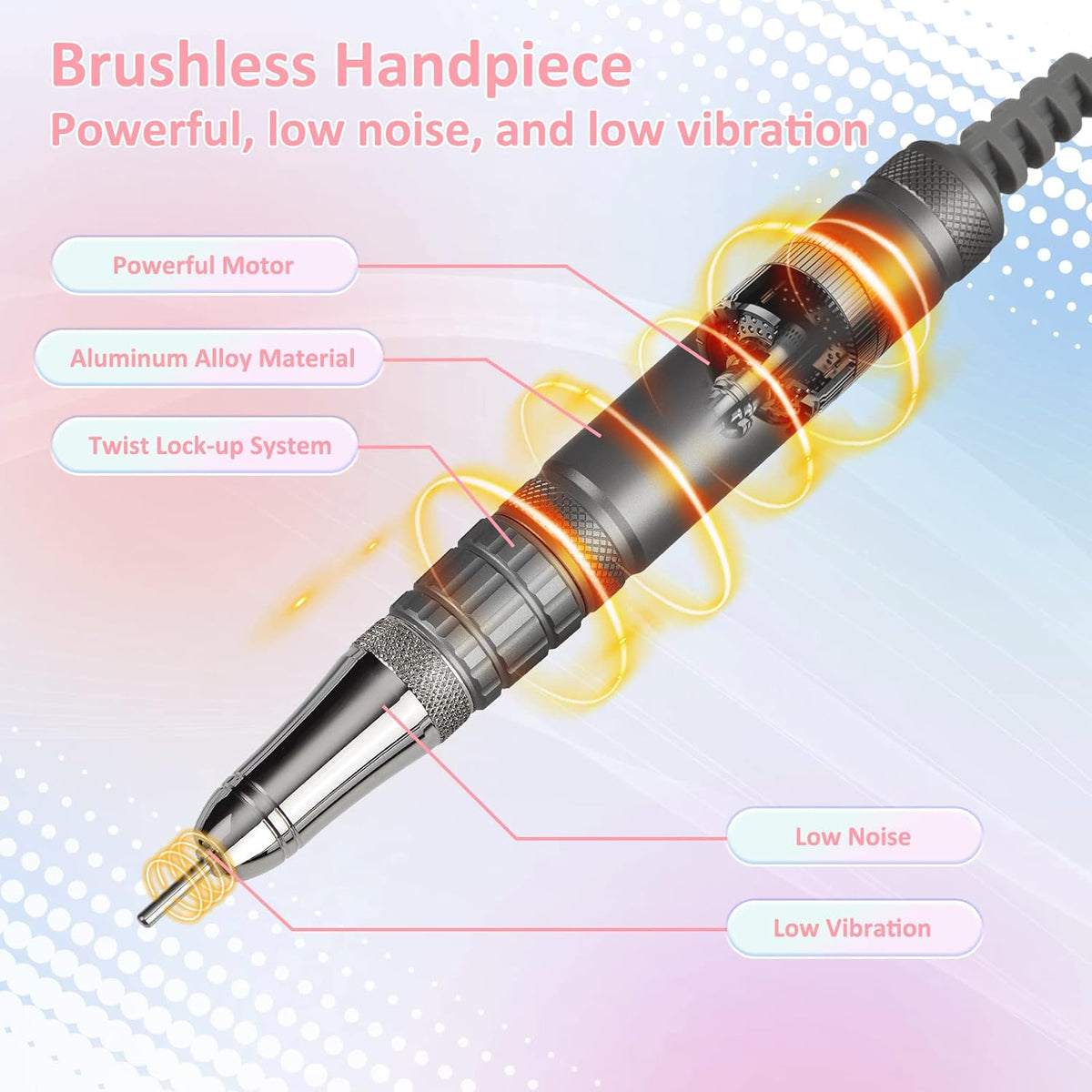 Madenia Touchpro Elektrische Nagelboor 35000 RPM, Professionele Elektrische Nagelvijlen Set voor Gelnagels en Acrylnagels, met HD Digitaal Display, Stil, Trillingsarm (Licht Roze)