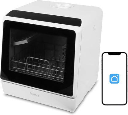 Mini Dishwasher with App Control – Portable Countertop Dishwasher for Kitchen, Camping & Apartments – Compact Table Top Dishwasher with 8 Programs, Energy Efficient