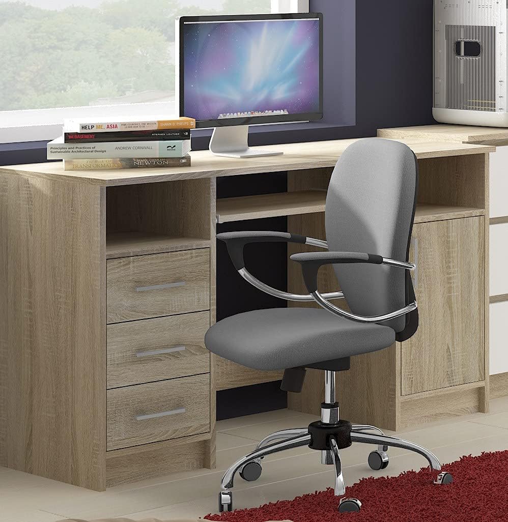 Computer table Ana, desk with 3 drawers, 1 shelf with door, 2 open shelves, 124 x 74 x 52 cm, 45 kg - QUORE