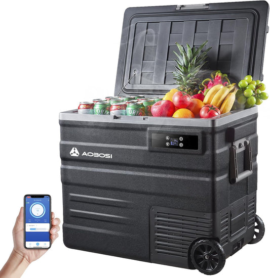 AAOBOSI Compressor-koelbox, 65 liter, koelbox auto met wifi-app-bediening, 12/24 V en 100-240 V, elektrische koelbox tot -20 °C, voor auto, vrachtwagen, boot, camper, camping