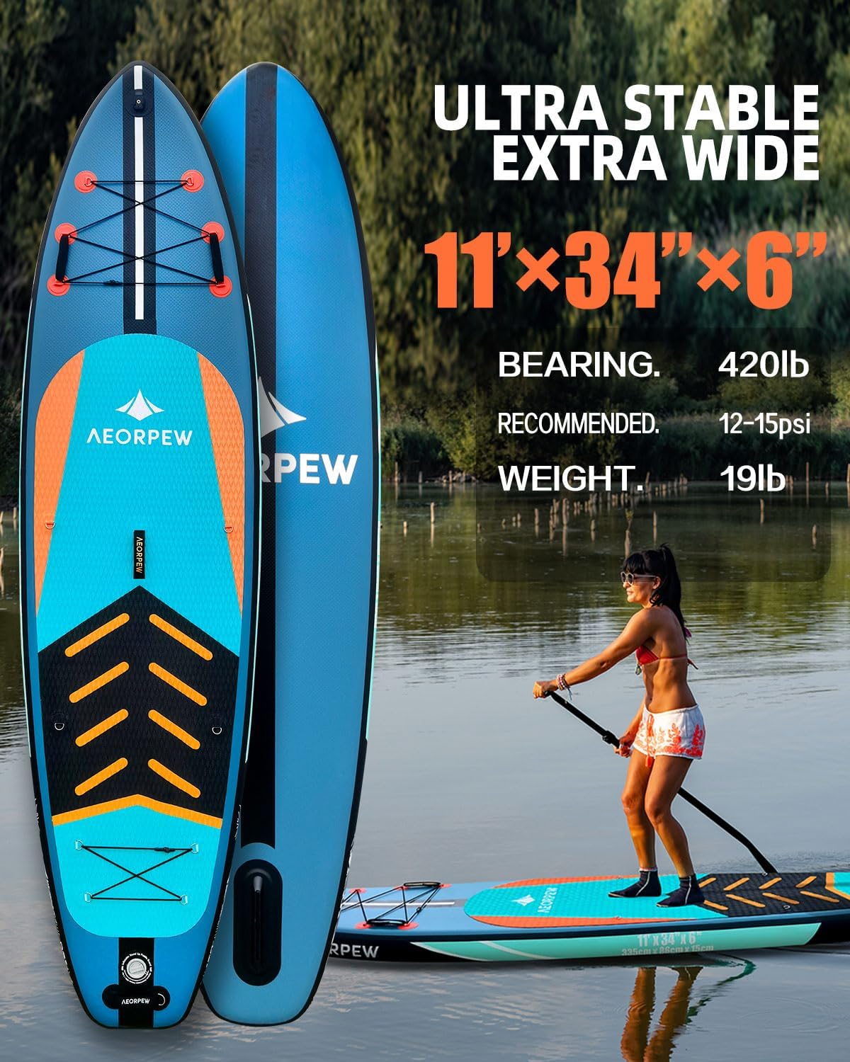 Opblaasbare paddleboards voor volwassenen, 86 cm breed, stand-up paddleboard, versterking op wedstrijdniveau, met alle premium SUP-boardaccessoires voor volwassenen en jongeren van alle