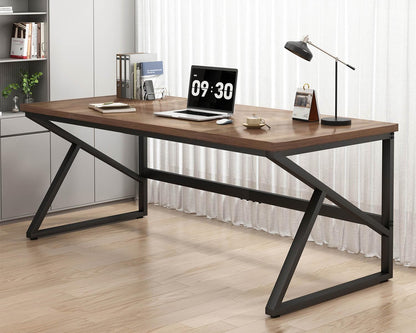 HSH Groot bureau voor thuiskantoor, modern houten metalen computerbureau voor twee personen, extra lang uitvoerend schrijven, studie, gaming dubbel bureau, werkstation, 70 inch rustieke slaapkamer
