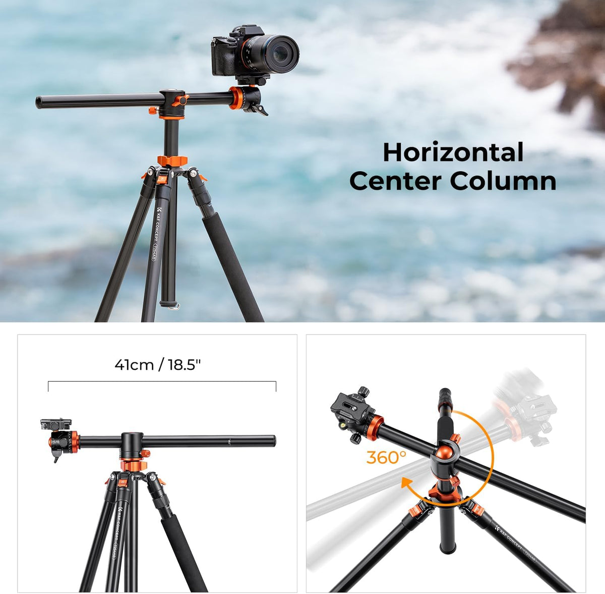 K&F Concept 240cm Camera Statief, Professioneel Video Statief met Centrale Kruis Kolom met Pan Bal Hoofd en Loslaat Plaat voor DSLR Camera T254A8+BH-28L(SA254T1).