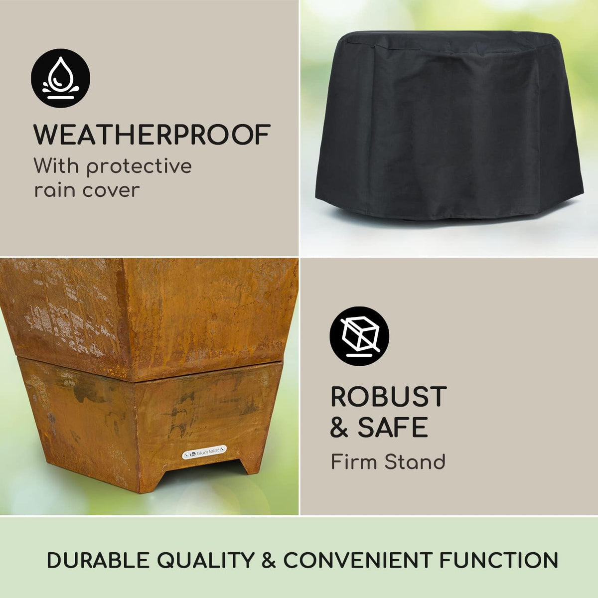 Blumfeldt Vuurschaal met grillrooster, outdoor stalen rooster, groot voor balkon en camping, mobiele vuurschaal 60 cm, weerbestendige zeshoekige plaats