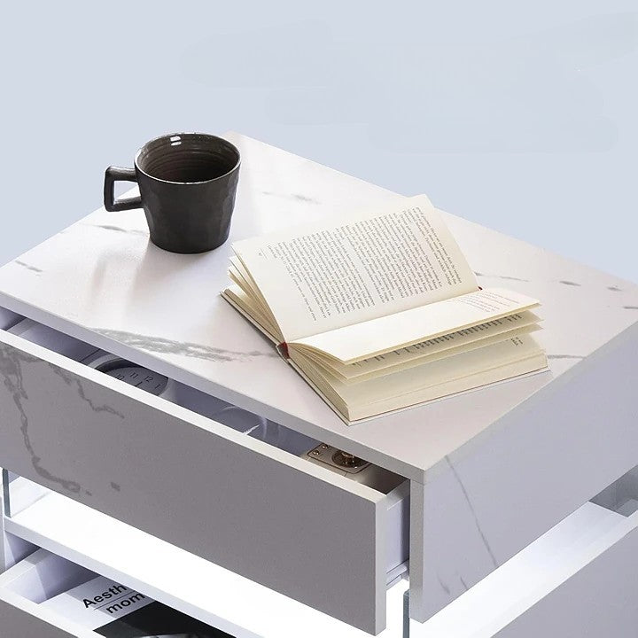 Nachtkastje met LED - Kast - Tafel - Slaapkamerdecoratie - Opbergruimte - 60 cm x 37 cm x 50 cm - Wit