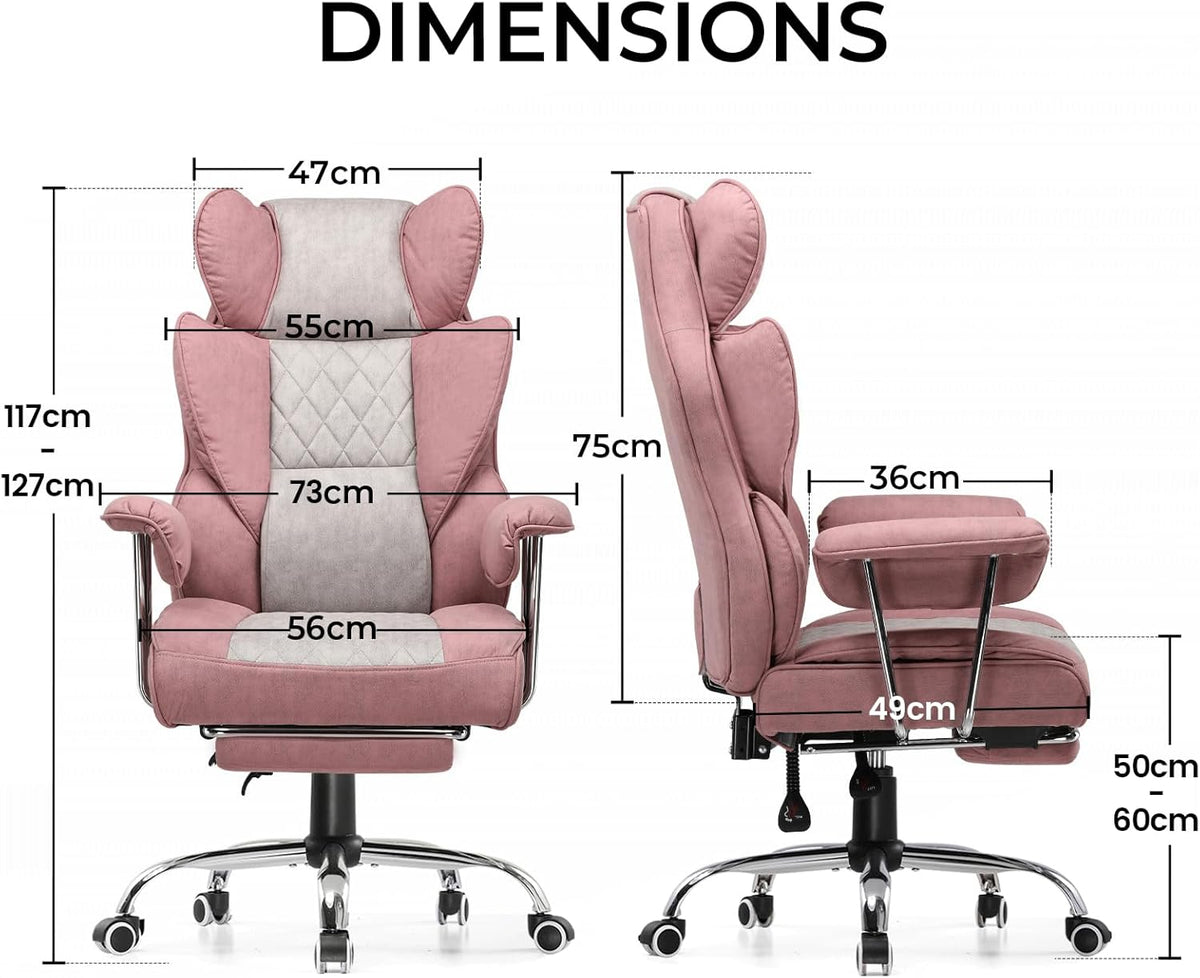 GTPLAYER Ergonomic Gaming Chair, Adjustable Gaming Chair, Office Chair with Footrest, Adjustable Backrest for Work and Play Technological Fabric, Pink - QUORE