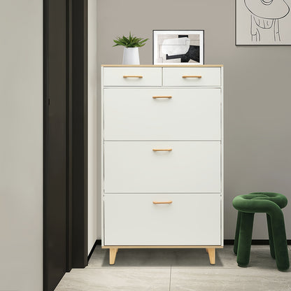Schoenenkast – Schoenenrek – Schoenopberger – Schoenenkastje – Schoenenmeubel – Warm Wit Hout met Gouden Accenten – Ruim met 15 Paar Schoenen Capaciteit en Dubbele Lades