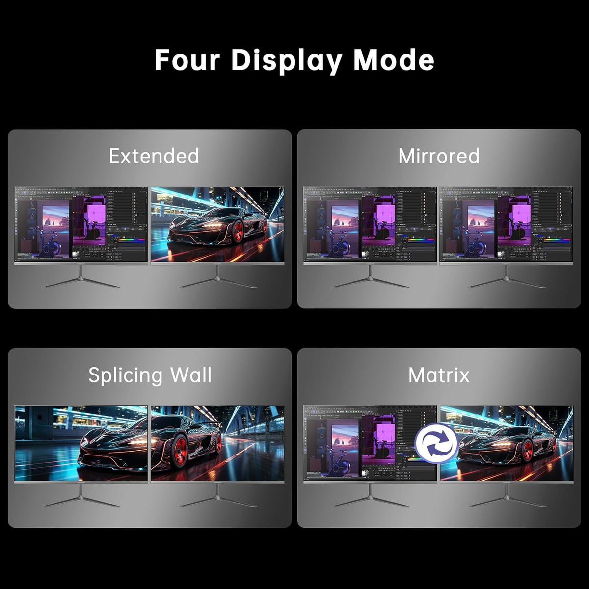 4K @120Hz HDMI DP KVM Switch Dual Monitor USB 3.0 2 monitoren 2 computers EDID emulatoren voor 2 pc's delen 2 schermen en 4 USB 3.0-poorten SPDIF kopieer uitbreidingsmodus, 2 USB-kabels en controller.