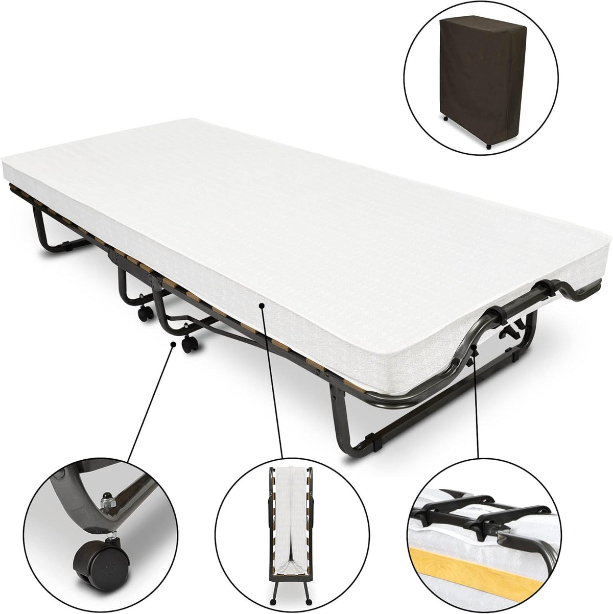 Beautissu vouwbed 90 x 200cm - opvouwbaar logeerbed Venetia incl. stabiele stalen frame, dik matras en beschermhoes