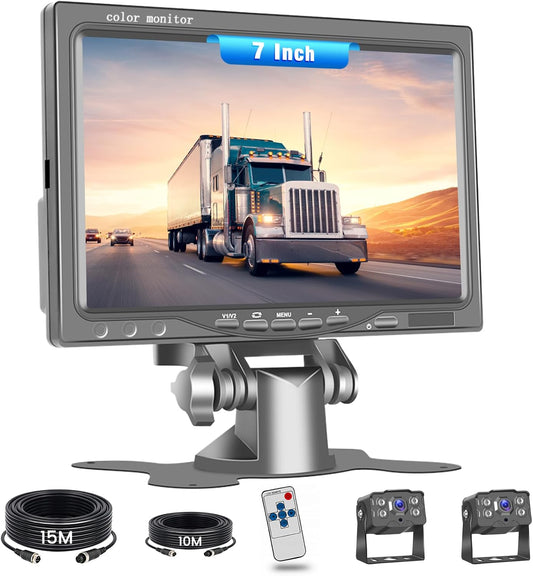 Achteruitrijcamera, 2 camera's, 7 inch, IPS-monitor, AHD-camera, waterdicht, nachtzicht, kabel voor achteruitrijcamera, back-upcamera, parkeerhulp voor vrachtwagen, aanhanger, bus, bestelwagen