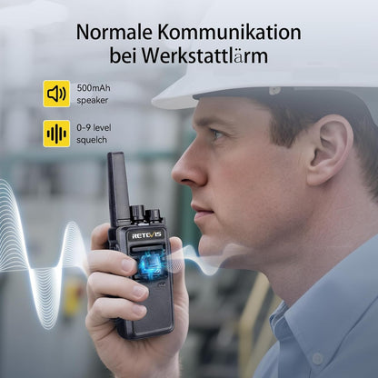 Retevis RT668 Walkie Talkie met Oortjes, PMR446 Licentievrije Radio met 6-Weg Oplader, Oplaadbare Walkie-talkies Lange Afstand, 16CH Draagbare Handheld Transceiver VOX voor Beveiliging(Zwart, 6 Stuks)