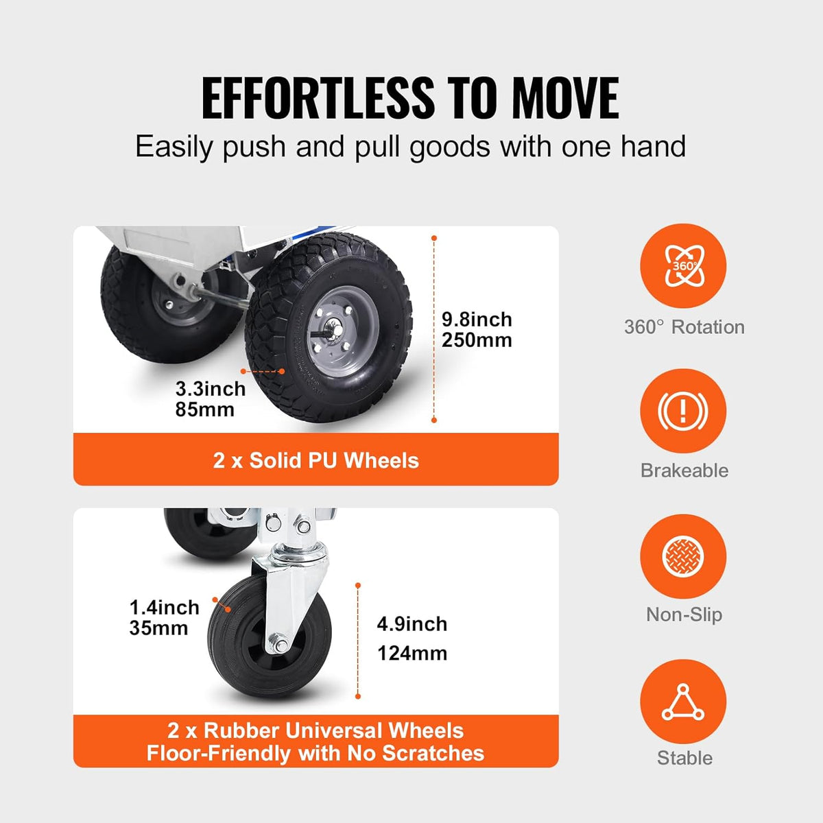 VEVOR Aluminium Trailer Truck, 2-in-1, Hand Truck, Moving Truck, Load Capacity 363 kg, Hand Truck, Convertible in Platform Truck, Rubber Wheels for Transport, Warehouse, Goods