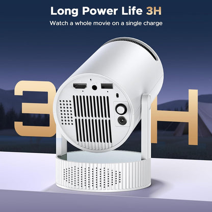 Beamer met accu, mini-projector ondersteuning 4K resolutie, 220° rotatie, geïntegreerde luidspreker en bluetooth-projector, Auto Keystone WiFi6 beamer projector voor thuisbioscoop slaapkamer