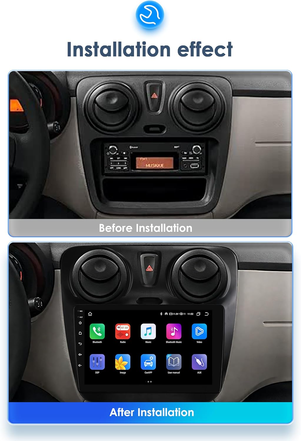 Ossuret Autoradio voor Renault Lodgy Dacia Dokker (2012-2021), 9 Inch Android 13 Aanraakscherm 2+32GB GPS Navigatie met Carplay Android Auto WiFi Bluetooth Stuurwielbediening DSP USB