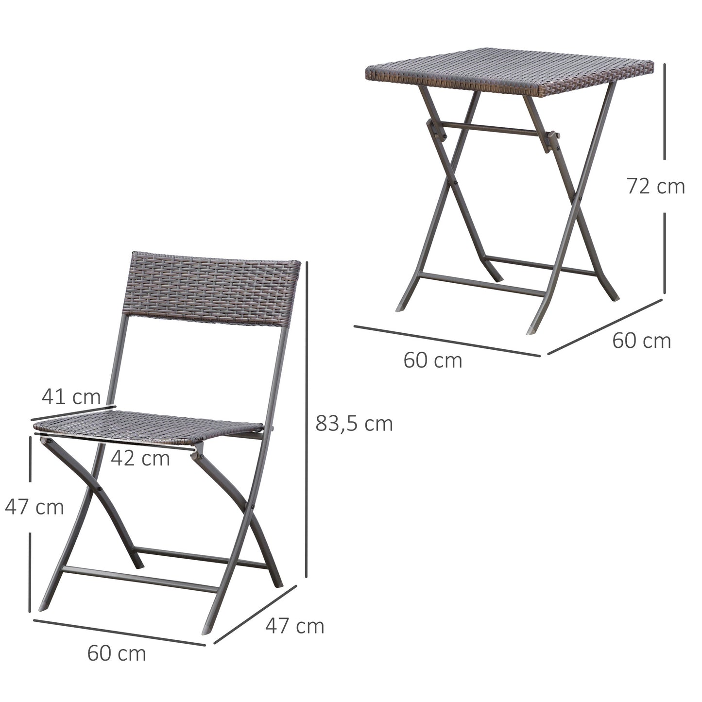 Bistroset – Tuinset – Balkonset – Tuinmeubel – Buitenmeubel – Inklapbaar – Zwart Metalen Frame Met Gevlochten Resin