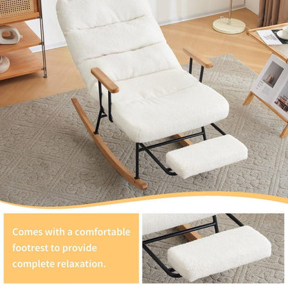 Schommelstoel – Schommelstoel Met Voetensteun – Relaxstoel – Fauteuil – Lounge Stoel – Verstelbare Rugleuning – Bouclé Stof Met Metalen Poten En Houten Basis
