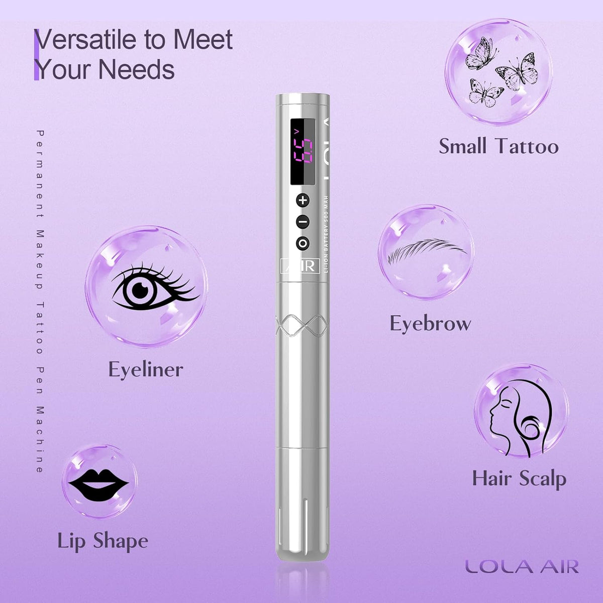 EZ Draadloze Tatoeage Machine - Permanente Makeup Tatoeage Pen Machine met 3 stuks Batterijvoeding voor Tatoeëerder en Tatoeage Beginner (LOLA AIR Zilver)