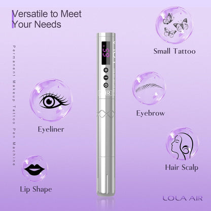 EZ Draadloze Tatoeage Machine - Permanente Makeup Tatoeage Pen Machine met 3 stuks Batterijvoeding voor Tatoeëerder en Tatoeage Beginner (LOLA AIR Zilver)