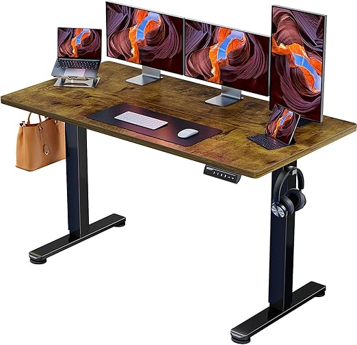 Verstelbaar Elektrisch Zit-Sta Bureau – Zit-Sta Werkplek – In Hoogte verstelbaar Bureau – Elektrisch Bureau – Sta Bureau – Vintage Design – 140 x 70 cm Werkblad – 4 Geheugenstanden