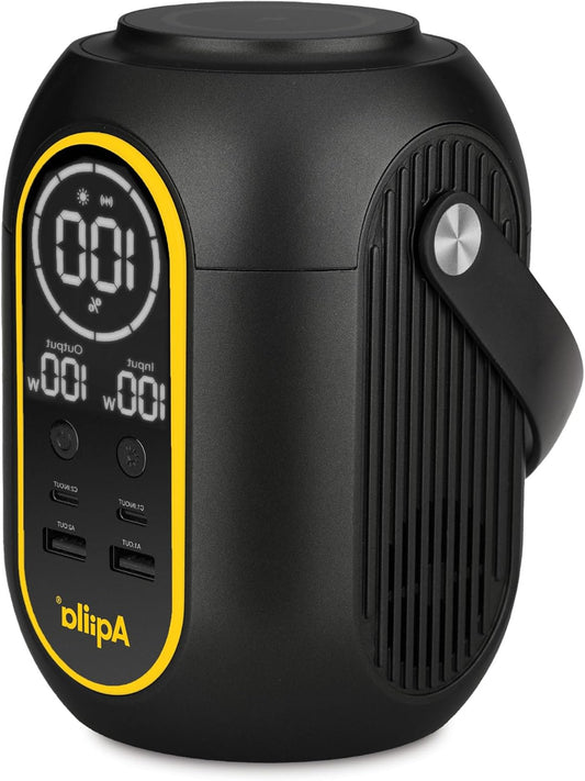 PowerStation 200 Wh, 140 W, 54000 mAh Power Station, 2 x USB-C, 2 x USB-A, Portable Power Station, Wireless Charging, LED Light 120 Lumens, LCD Display, Powerbird S140, Black - QUORE