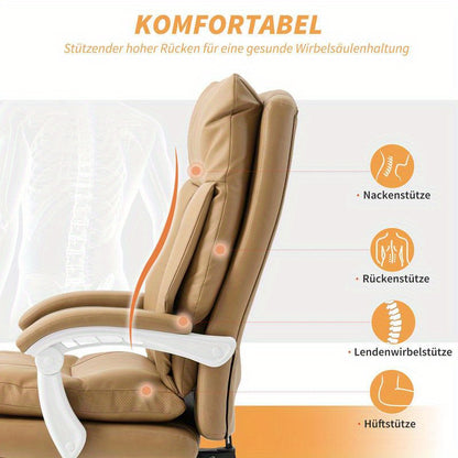 Ergonomische Bureaustoel – Bureaustoel – Werkstoel – Gamestoel – Desk Chair – Met Lendensteun – Verstelbare Hoogte – Inklapbare Armleuningen – Uitklapbare Voetensteun – 5 Wielen – Handmatige Verstelling – Bruin