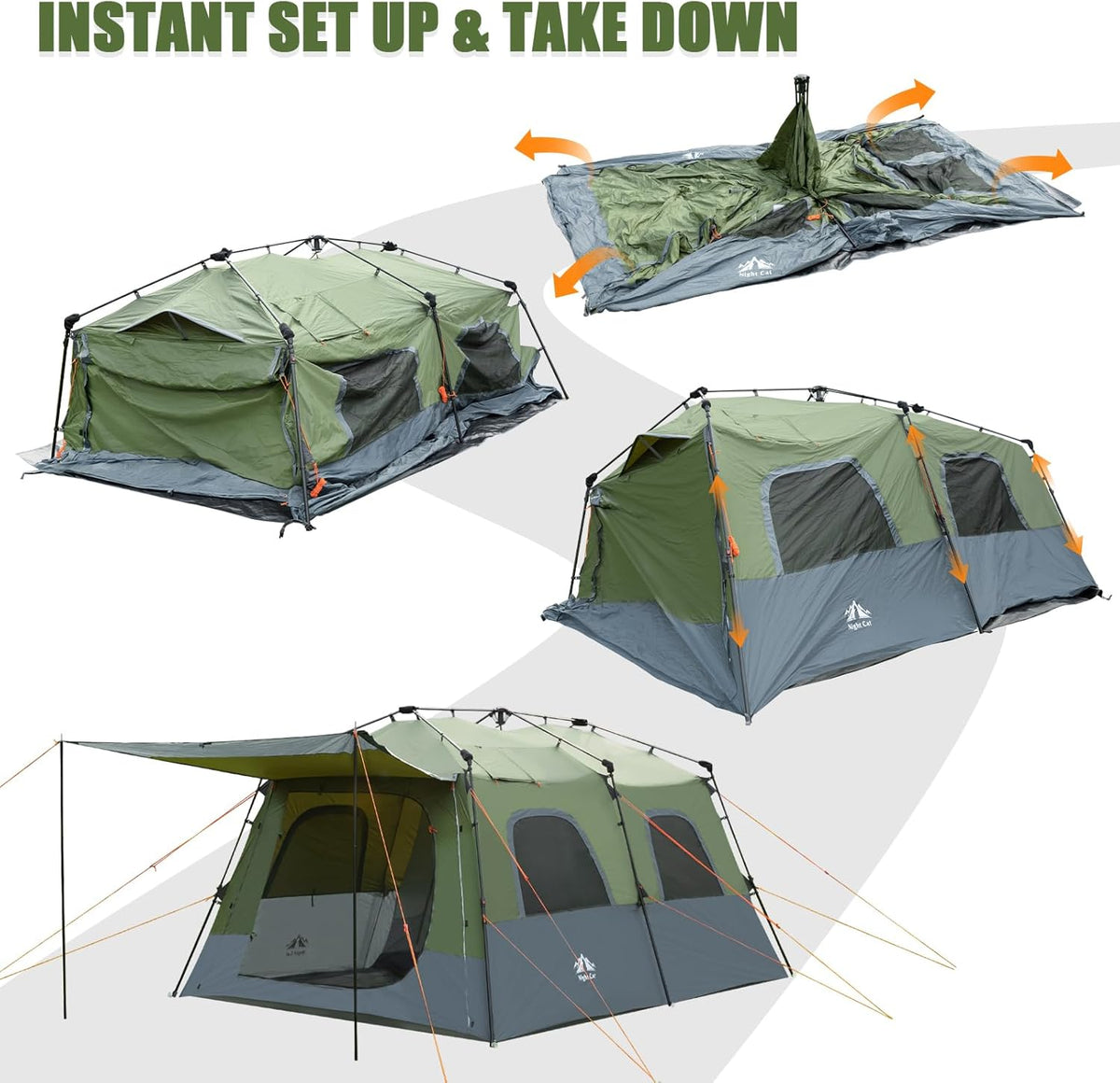 Night Cat Grote familietent voor 8 personen: instant cabinetent waterdicht voor camping glamping in park tuin