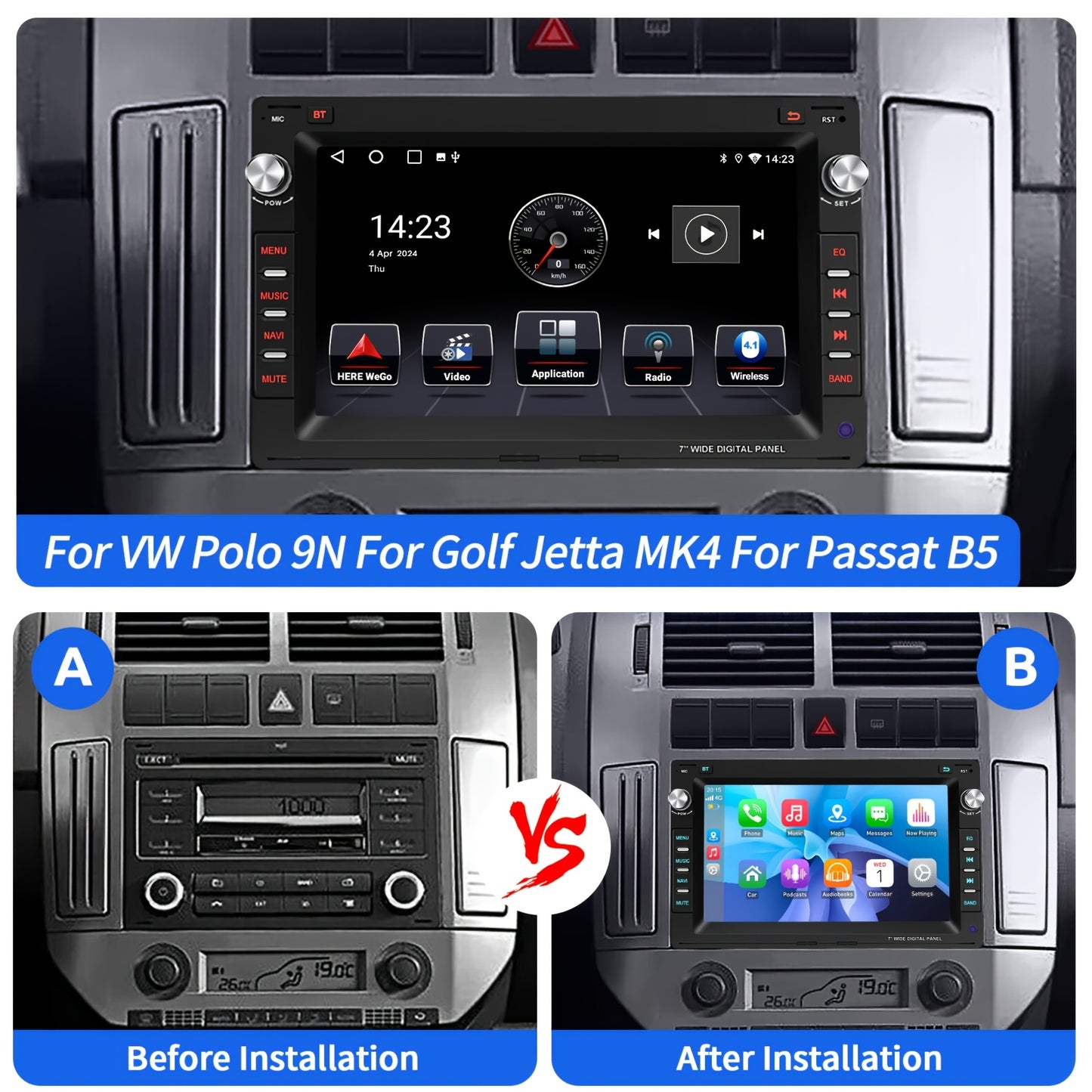 Android 14 Autostereo – Autoradio – Multimedia Speler – Navigatiesysteem – Touchscreen Radio – 7 Inch HD Scherm – Wireless Android Auto & CarPlay – Inclusief Achteruitrijcamera en Installatie Accessoires