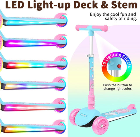 BELEEV Scooter voor kinderen van 3-12 jaar met lichtgevende wielen en deck, 3-wielige opvouwbare scooter voor peuters, meisjes, jongens, 4 verstelbare hoogte, antislippatroondek, lichtgewicht scooter