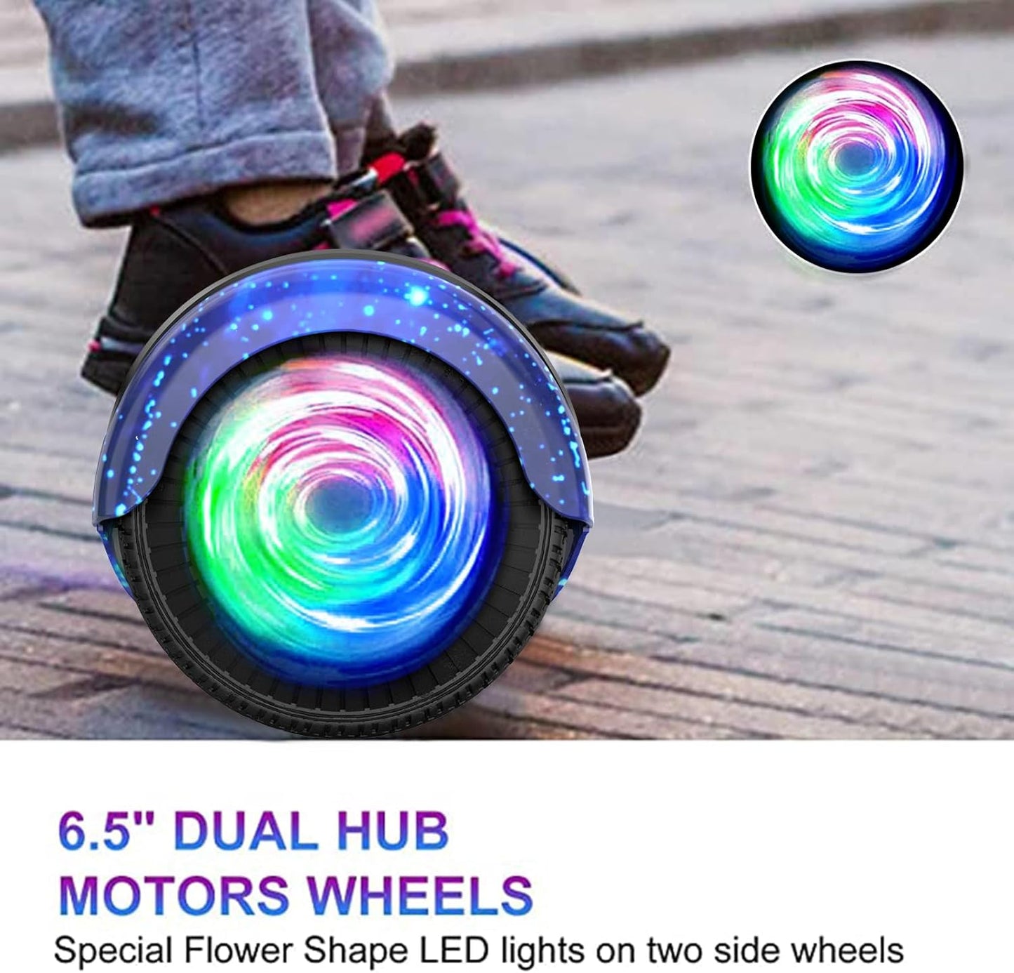 SISIGAD Hoverboard, elektrische step met Bluetooth en 6,5 inch flitswielen en led-koplampen, spatborden, alle terreinen, voor kinderen