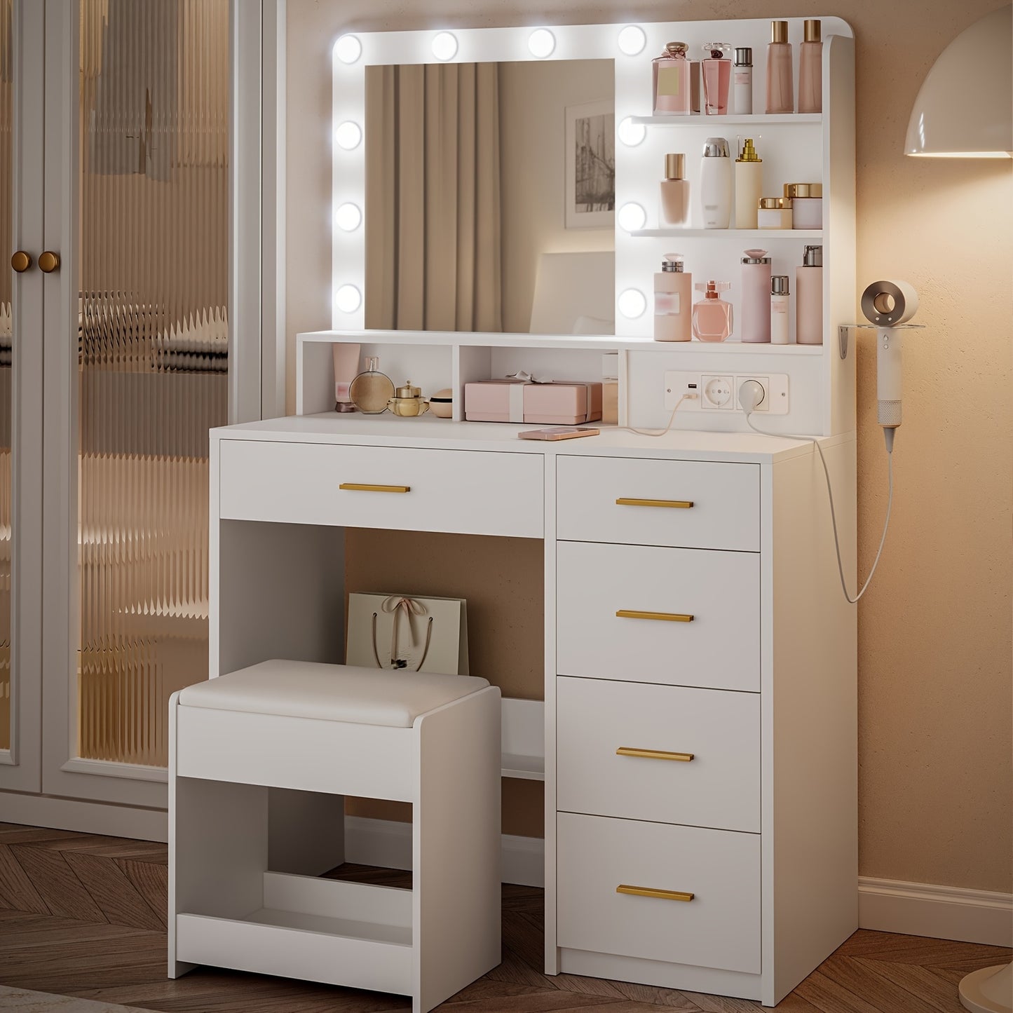 Sieradendoos – Juwelendoos – Sieradenkast – Accessoire-opberger – Sieraden Organizer – Met Spiegel en 10 LED Lampjes – 2 Lades & 1 Kastje
