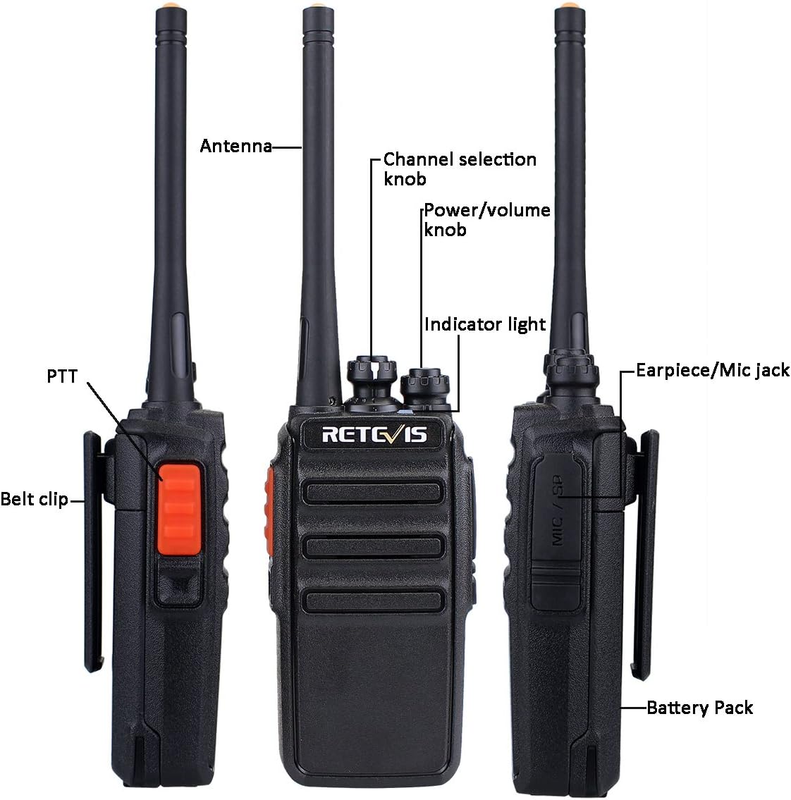 Retevis RT24 Professionele Portofoons met Headset PMR446 Vergunningsvrije Walkie Talkies 16 Kanalen CTCSS/DCS VOX Oplaadbaar Walkie Talkies met EU-stekker Laadstation en Lithium-ionbatterij (10 Stuks, Zwart)