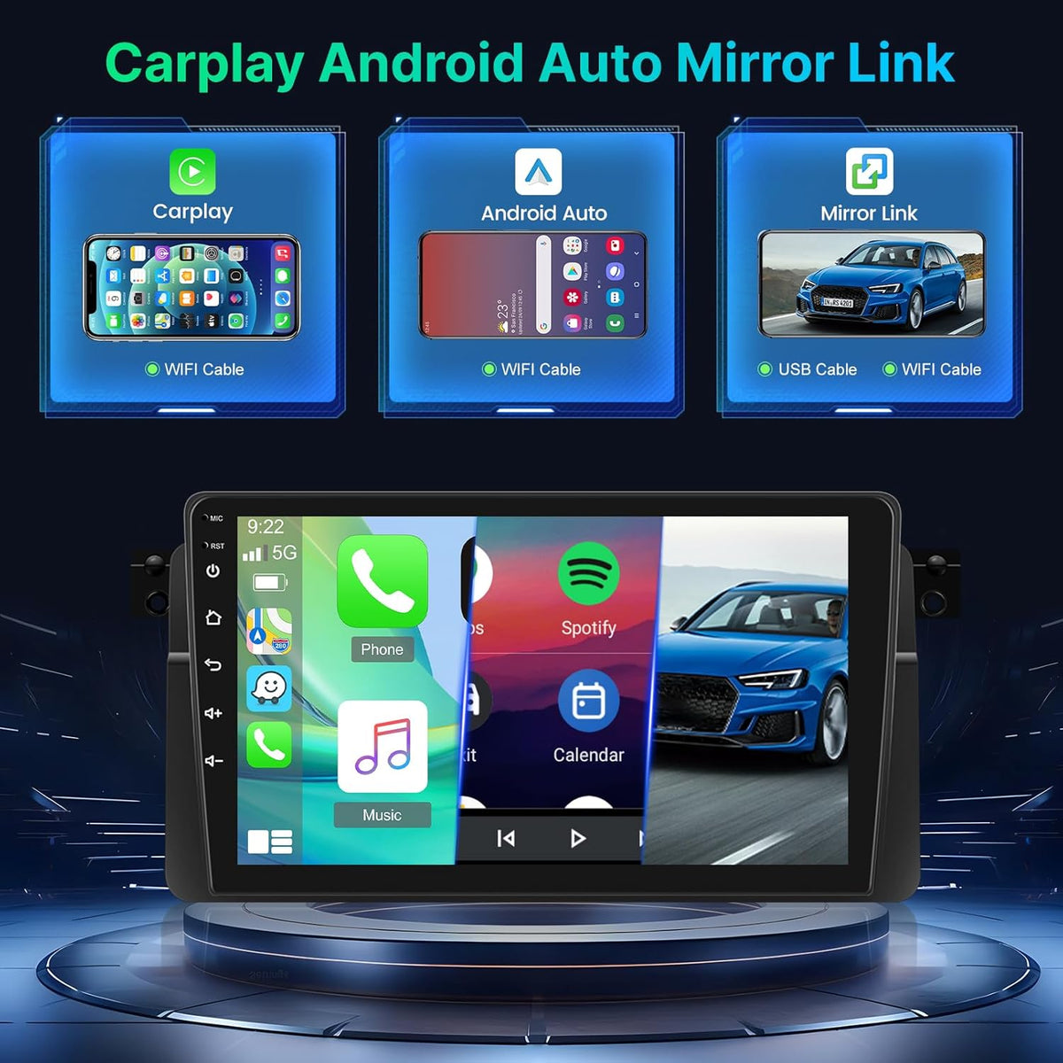 [2+64G]Android 13 Autoradio voor BMW E46 Series 3 1999-2005 met Wireless Carplay & Android Auto - 9 Inch Touchscreen Autoradio met WiFi GPS Mirror Link DSP FM/RDS Radio SWC + AHD Achteruitrijcamera