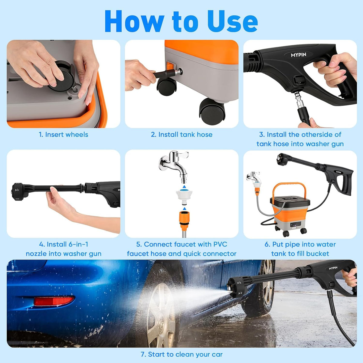 Draadloze hogedrukreiniger – Opvouwbare reiniger – Sproeier – Waterpistool – Terrasreiniger – 13L Tank – 7 Instelbare Drukniveaus tot 660 PSI
