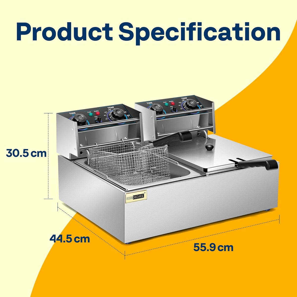 VIVOHOME 20L Oliefriteuse 5000W Grote dubbele friteuse met 60-minuten timer en traploze temperatuurregeling Professioneel met 2 frituurmanden voor commercieel en thuisgebruik
