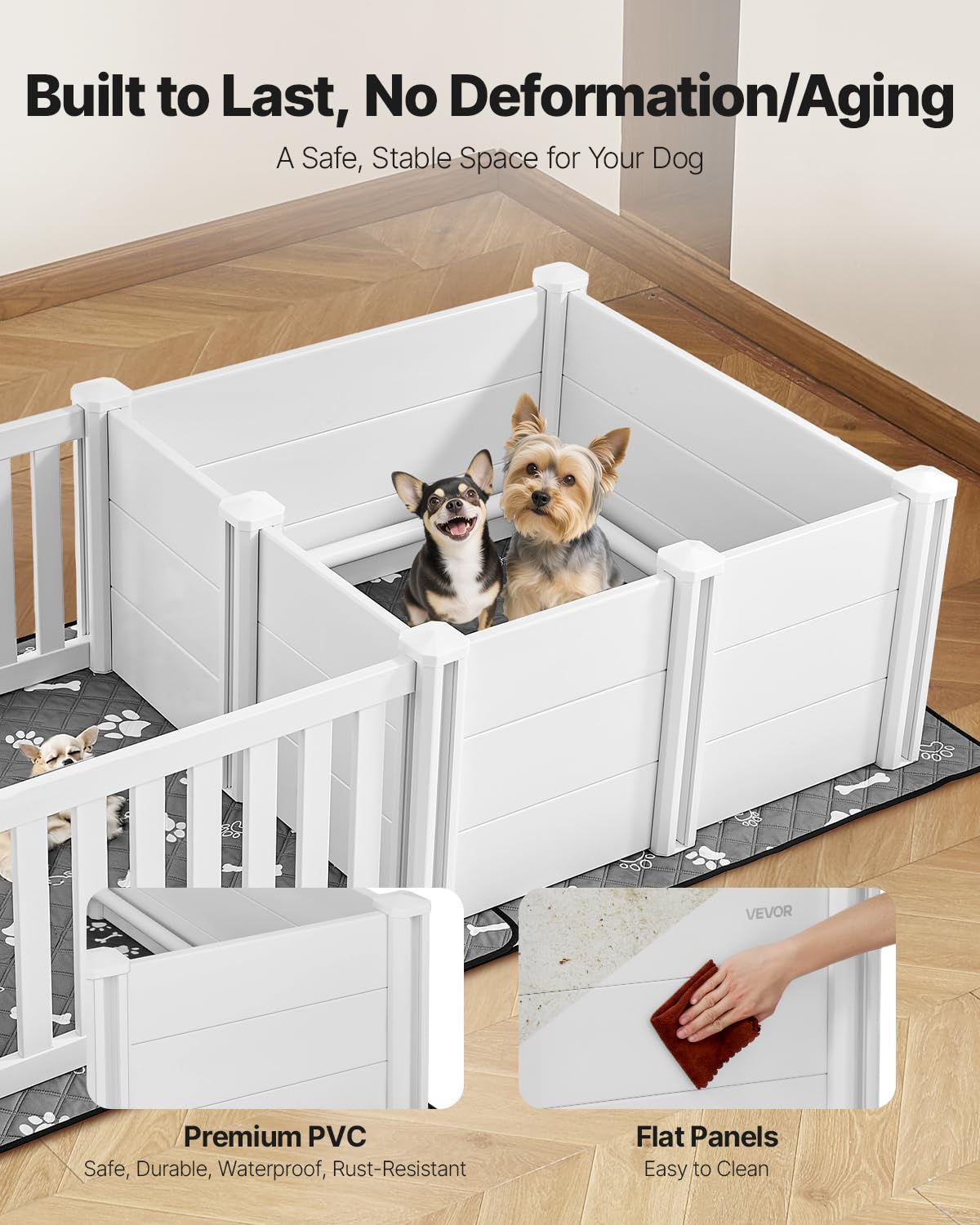VEVOR Hondenwippelbox, 185,4 x 96,5 x 50 cm, plastic hondenpoepenpen met verstelbare hoogtedeur, puppybox met waterdichte plasmat, gemakkelijk schoon te maken, duurzame geboortekit voor huisdieren