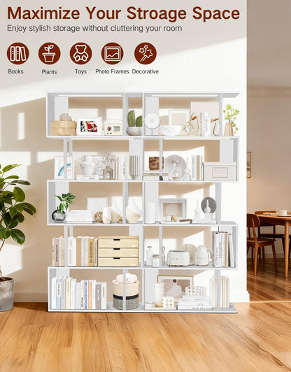 Geometrische S-Vorm Boekenplank Met 5 Niveaus Met Verlichting, Moderne Displaykast Voor Woonkamer, Slaapkamer, Kantoor