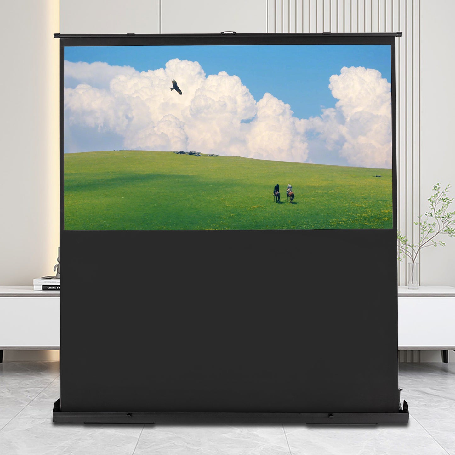 Projectiescherm – Draagbaar Scherm – Opvouwbaar Scherm – Presentatiescherm – Filmscherm – 80 Inch – Lichtgewicht Aluminium Frame – Stabiele Draaibare Voeten – Zwart